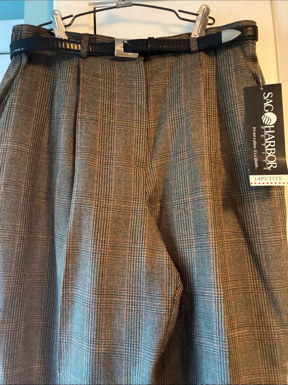 Sag Harbor Plaid High-Waist Trousers in Brown and Black